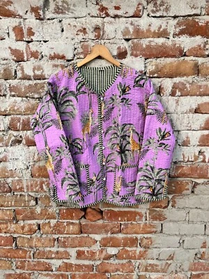 Indisch Baumwolle Lila Giraffe Wendejacke Damen Kleidung Steppjacke US - Bild 1 von 4