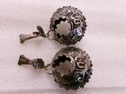 Vintage Damascene Earrings Dangle Hoops Silver Tone Designed Clip-On Spain 1 3/4 — photo 10