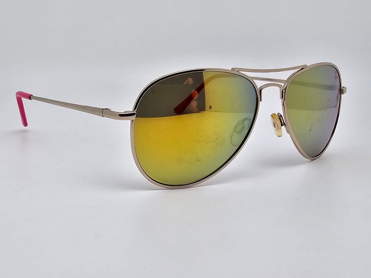 Betsey Johnson Gold Frame Gold Flash Mirror Lens Aviator Sunglasses w/ Flexhinge
