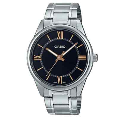 CASIO MTP-V005D-1B5UDF HERREN UHR STAHL SCHWARZ 40mm RÖMISCHE ZAHLEN UNTERPREIS