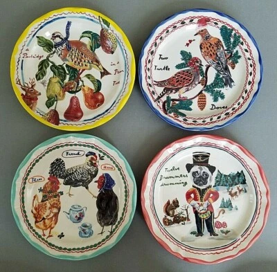 NIB Anthropologie Nathalie Lete TWELVE DAYS OF CHRISTMAS Dessert Plates 1,2,3,12