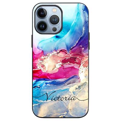 Painted Marble Personalised Name Case For iPhone 16 Pro Max 13 12 14 15 11 Cover