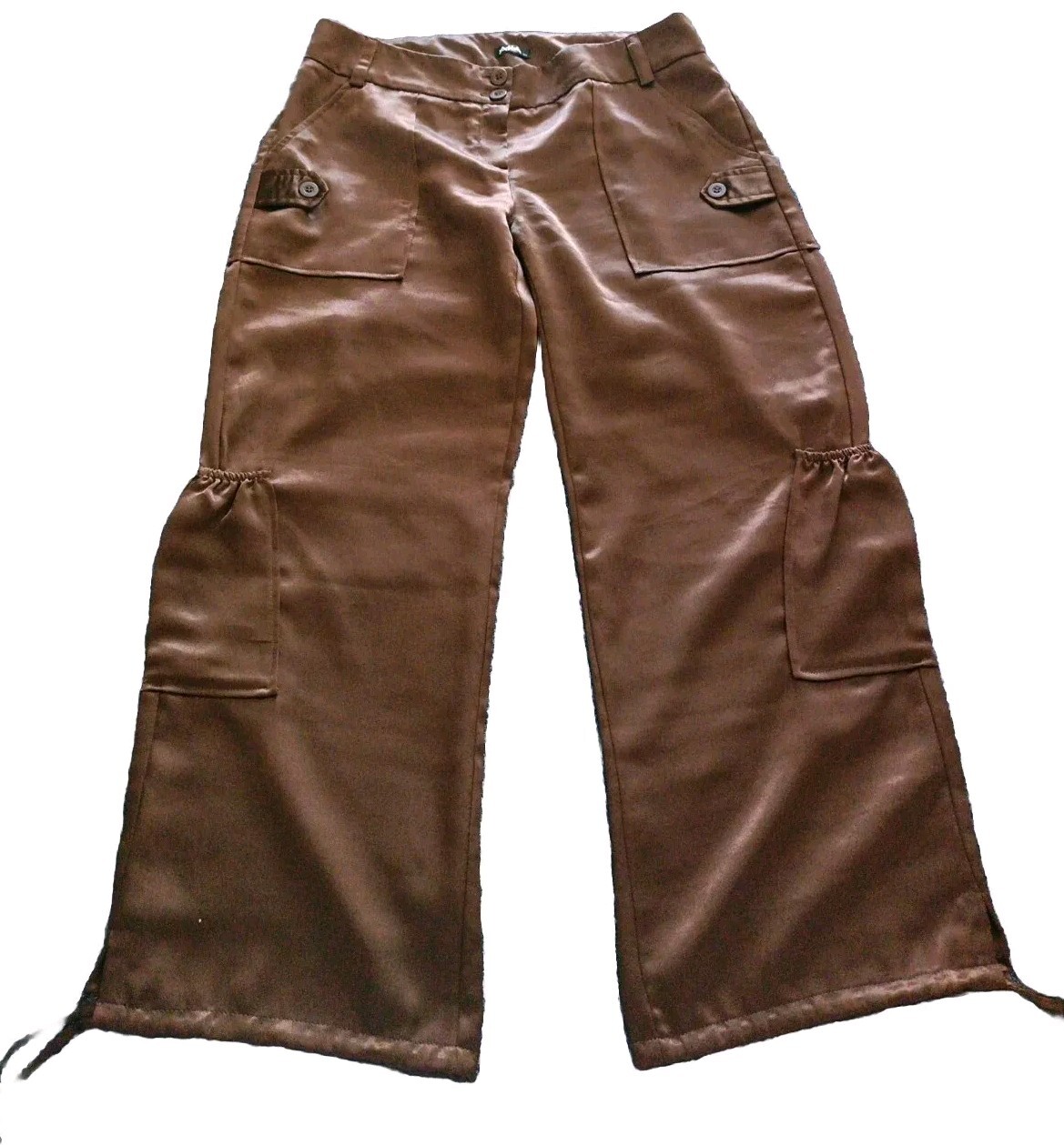 AHA Parachute Cargo Pants Satin Brown Size 44 US Large Drawstring Leg Y2K Scene