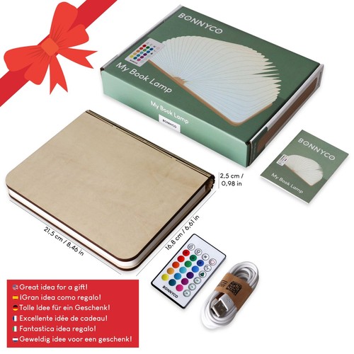 BONNYCO Lampada Libro Led Pieghevole in Legno con Telecomando 16 Colori e... - Foto 7 di 7