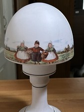 Lampe Champignon  Verre Opalin à Décor Tournant de Paysages Alsaciens Ca 1930