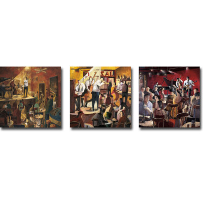 Red Jazz, Jazz Date & Blue Smoke by Lourenco 3-pc Canvas Giclee Set 30x30 in Ea.