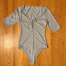 Reformation Light Sky Blue Tie Front Long Sleeve Bodysuit One Piece Sz S Tencel