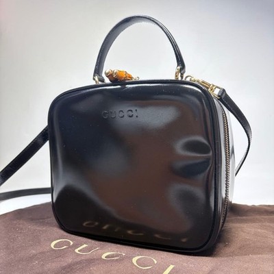 Excellent Condition Gucci 2way Shoulder Vanity Bag Bamboo Enamel Patent Leather