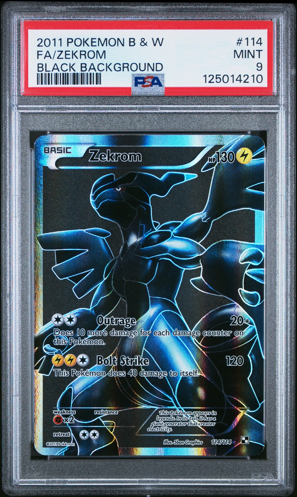 2011 POKEMON B&W BLACK BACKGROUND #114 FULL ART/ZEKROM PSA 9