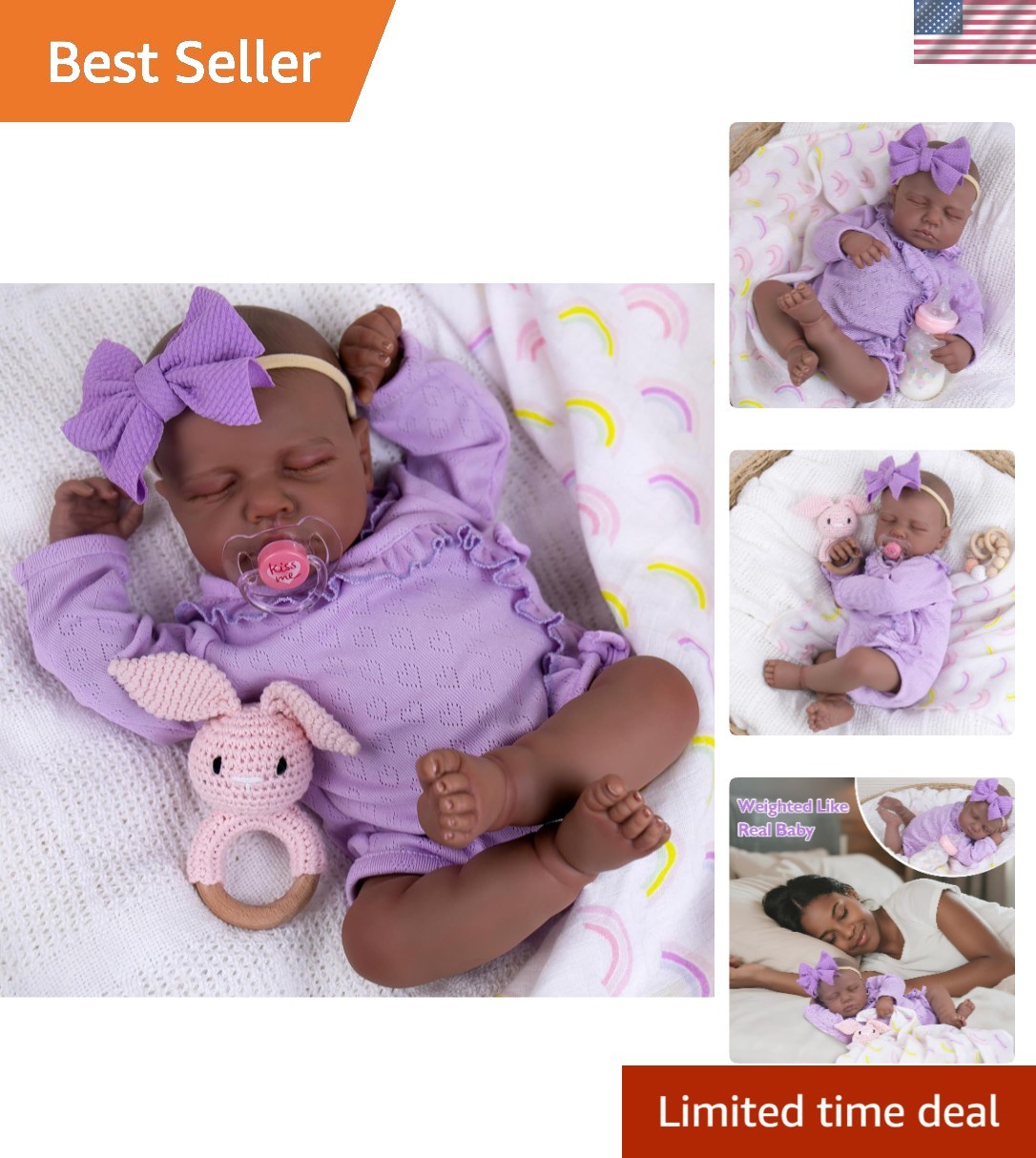Realistic 20-Inch Black Baby Doll - Handmade, Non-Toxic, Gif