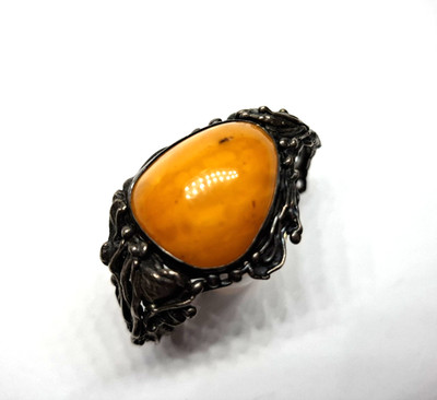 Jugendstil Armreif/Armband Silber 925 mit großem gelbem Bernstein Butterscotch