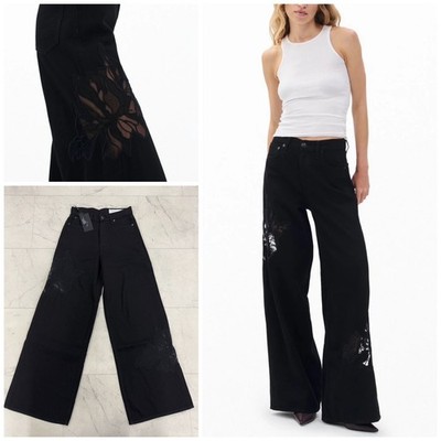 NWT $428 Rag & Bone Women's Sofie Wide Leg Floral Lace Embellished Jeans Size 24