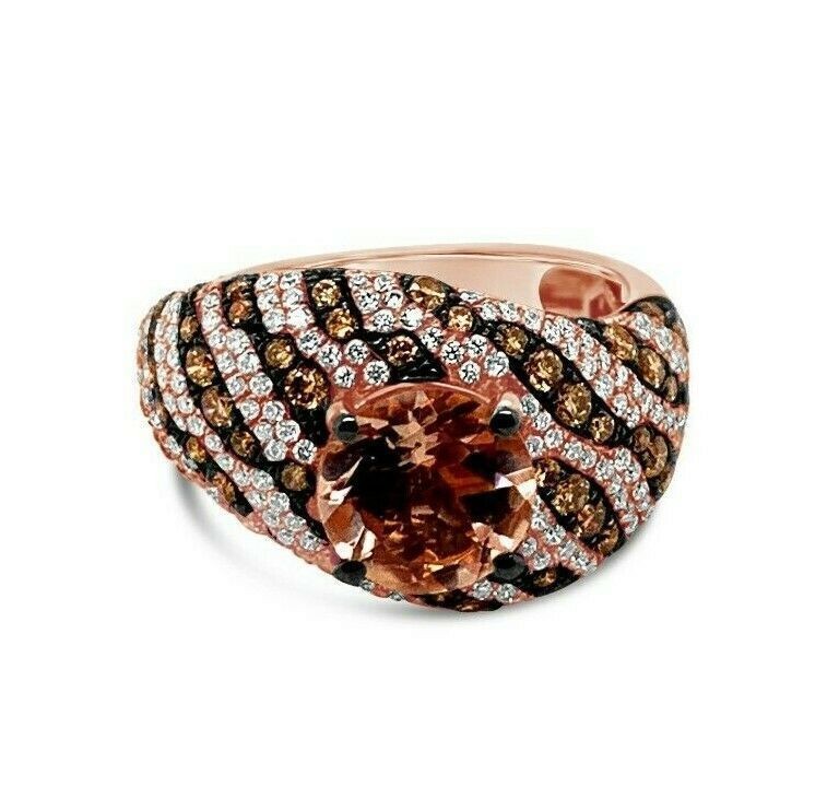 LeVian Ring Peach Morganite Chocolate Diamonds Vanilla Diamonds 14K Rose Gold
