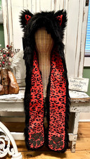 SpiritHoods SAMPLE Neon animal print Black Wolf Unreleased Faux Fur Hood Hat