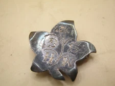 Antique White Metal Leaf Brooch Engraved 1925 - No SIlver Marks