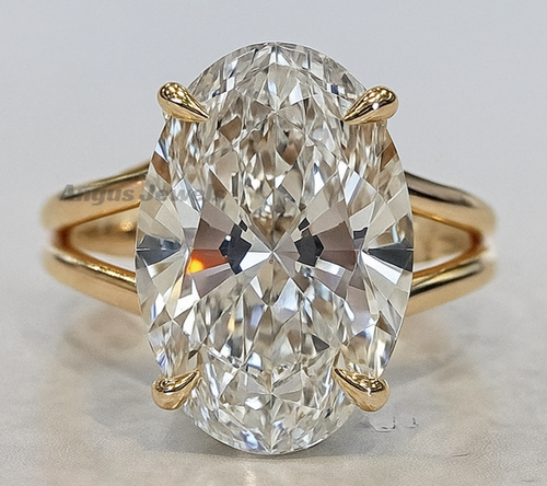 4.00Ct D/VVS1 Oval Moissanite Engagement Ring | Solid 14K Yellow Gold ...