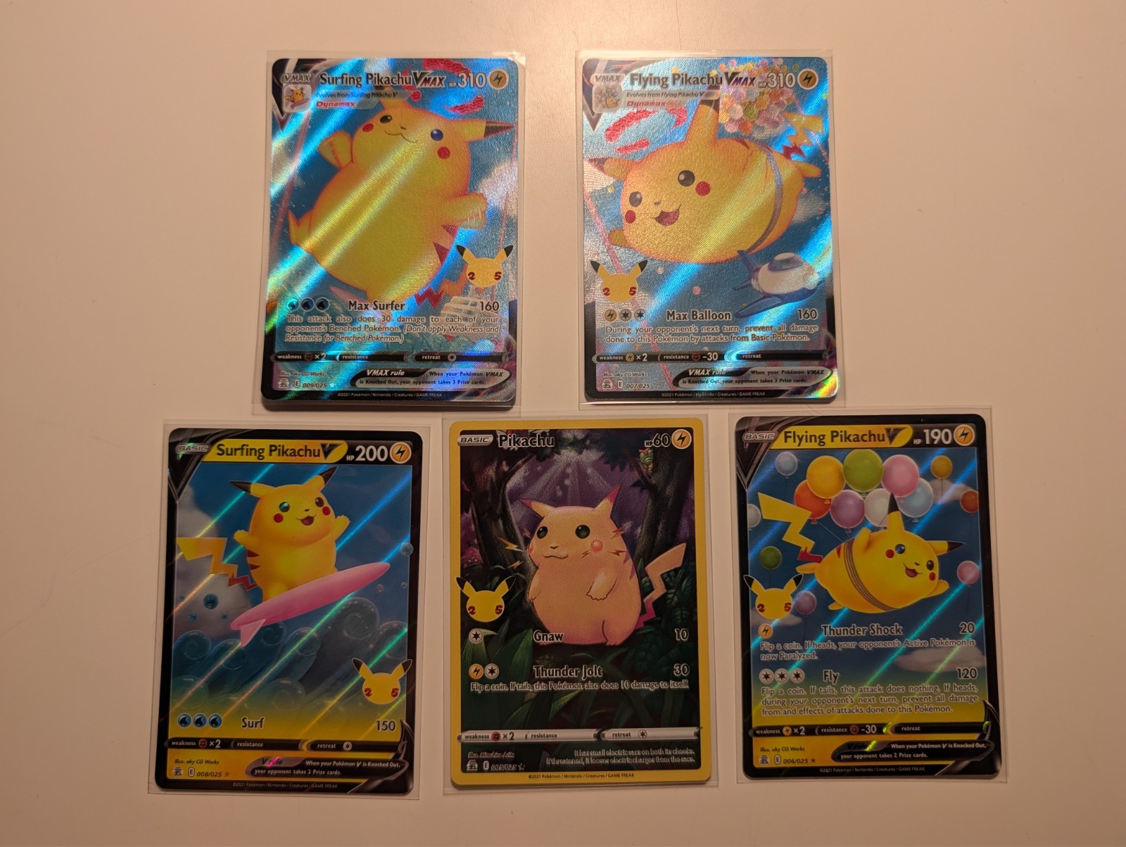 Surfing Flying Pikachu V VMAX Celebrations Holo Ultra Rare 005 006 007 008 009
