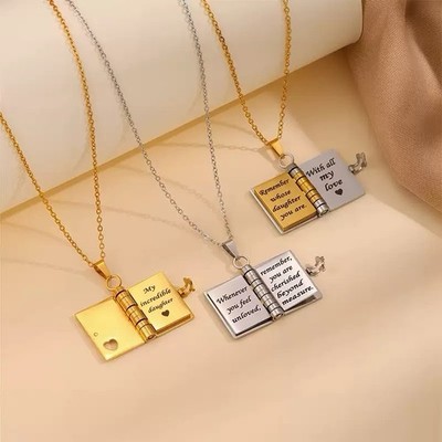 Book Pendant Necklace For Daughter Engraved  Gift From Dad Mum Birthday Graduate