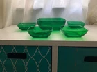 ANCHOR HOCKING GLASS FOREST GREEN CHARM SQUARE SERVING BOWL AND 4 BERRY BOWLS