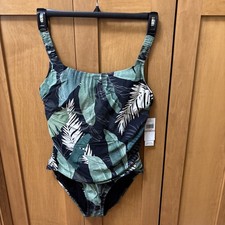 Jantzen Boho Palms Surplice One Piece Swimsuit Womens 12 Green Tropical Leaf