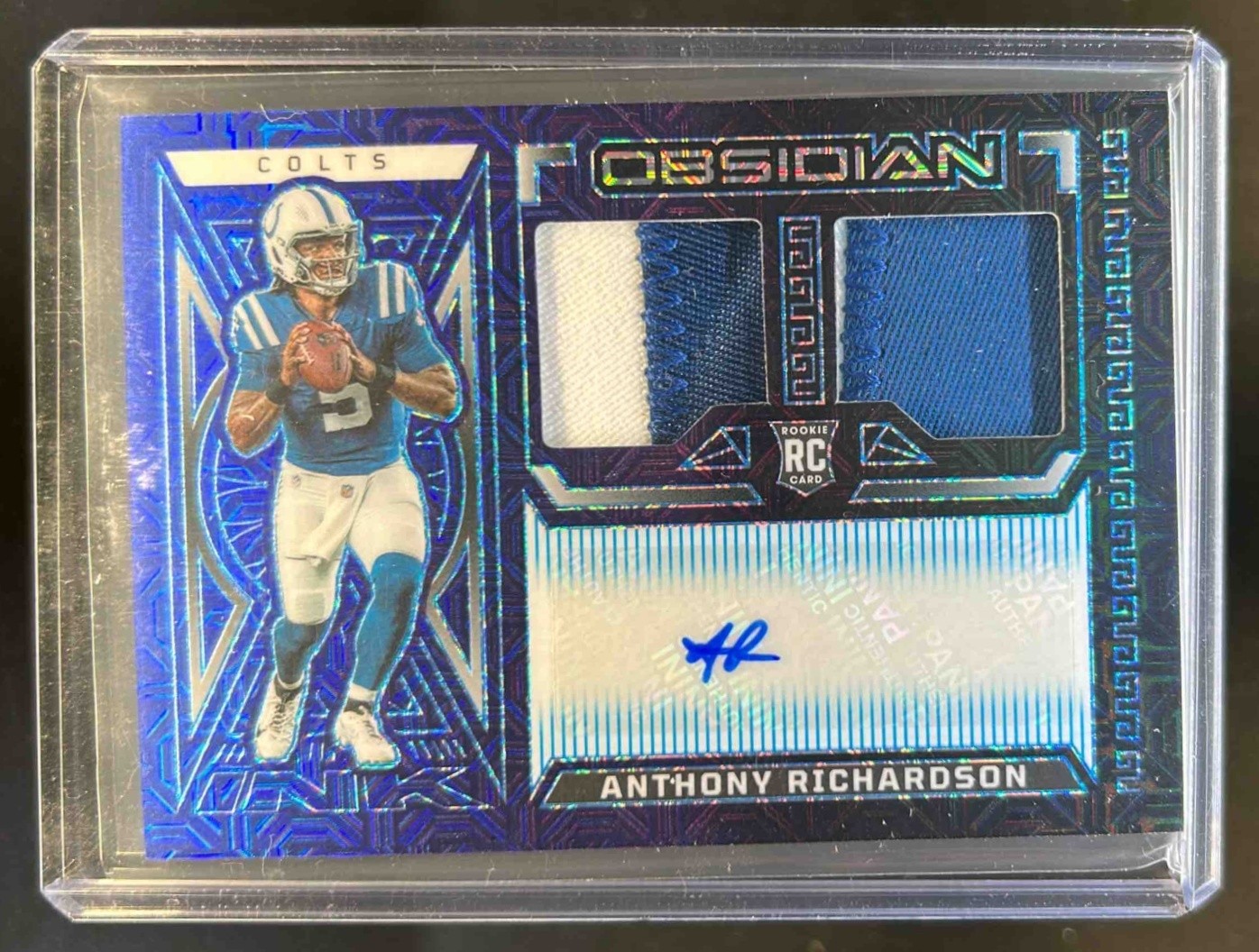 Anthony Richardson Panini Obsidian Rookie Jersey Ink #RJIARI Electric Etch Deep Sea Flood Mojo