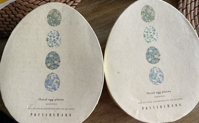 NIB Pottery Barn Floral Egg Plates Set of 8 Easter Spring w/ Original Boxes NEW