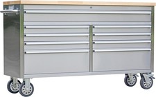 61 Inch Rolling Tool Chest With 9 Drawers Wood Top Steel Cabinet Lockable Wheels