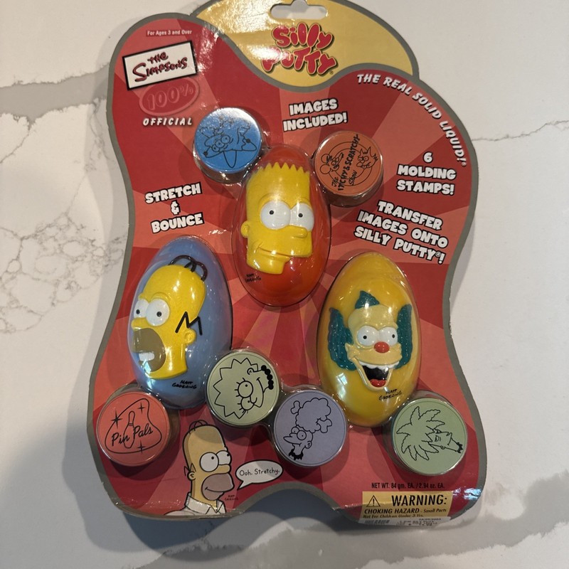 The Simpsons Silly Putty Set 3 Silly Puffy Eggs. 6 Molding Stamps