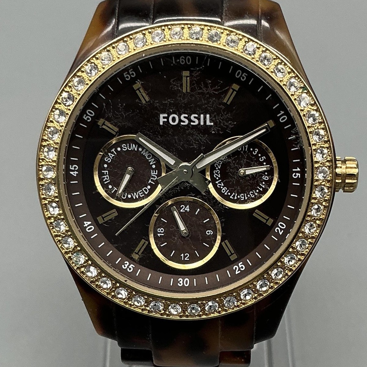 Fossil Riley Womens Watch 37mm Gold Tone Faux Tortoise  display picture 2
