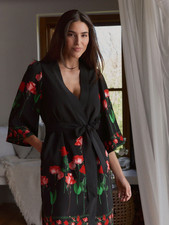 B By Ted Baker Black Rose Crinkle Short Dressing Gown Robe ~ Medium ~ RRP £49