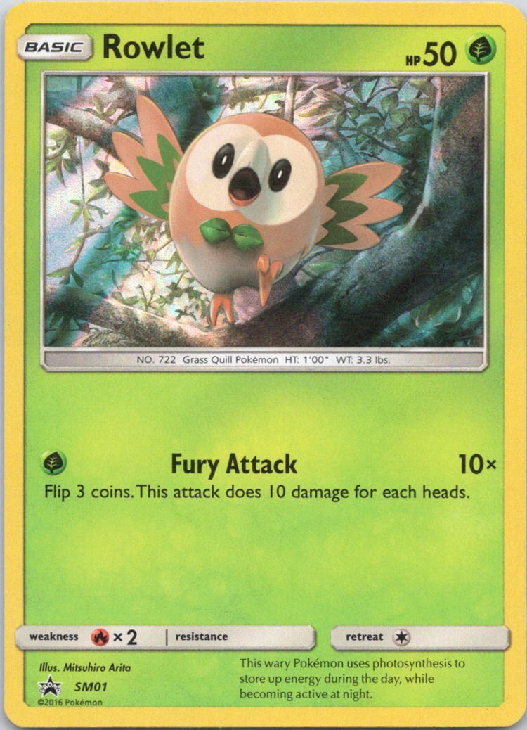 2016 Pokemon Sun & Moon, Promos - Sun & Moon Promos Rowlet RARE HOLO #SM01