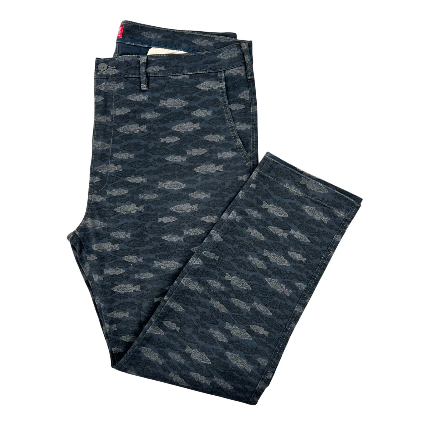 Levis XX Chino Standard Taper Pants Mens Navy Blue Fish Print 30 Inseam