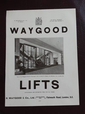 Antiker 1913 Druck Schneiden Waygood Lifts Herren W Whiteley Ltd London Werbung