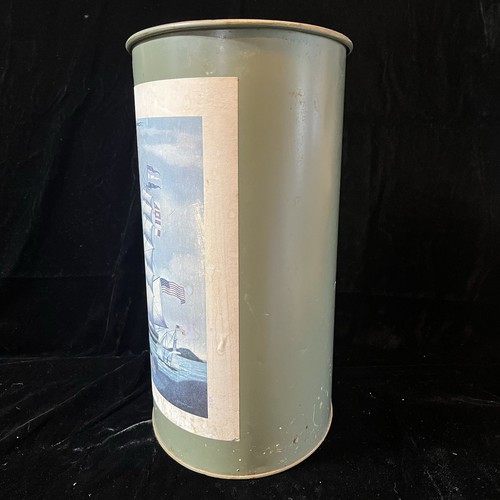 RARE VTG Charles Wysocki Metal Waste Bin Trash Can - Nautical Tall Ships Green - Picture 2 of 6