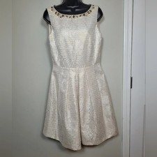 Tahari ASL Champagne Metallic Fit and Flare Dress sz 6