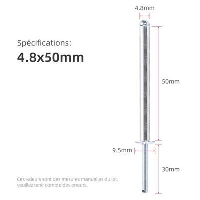 50Pcs Extra Long Pop Rivets Extended Length Aluminium Dome Head