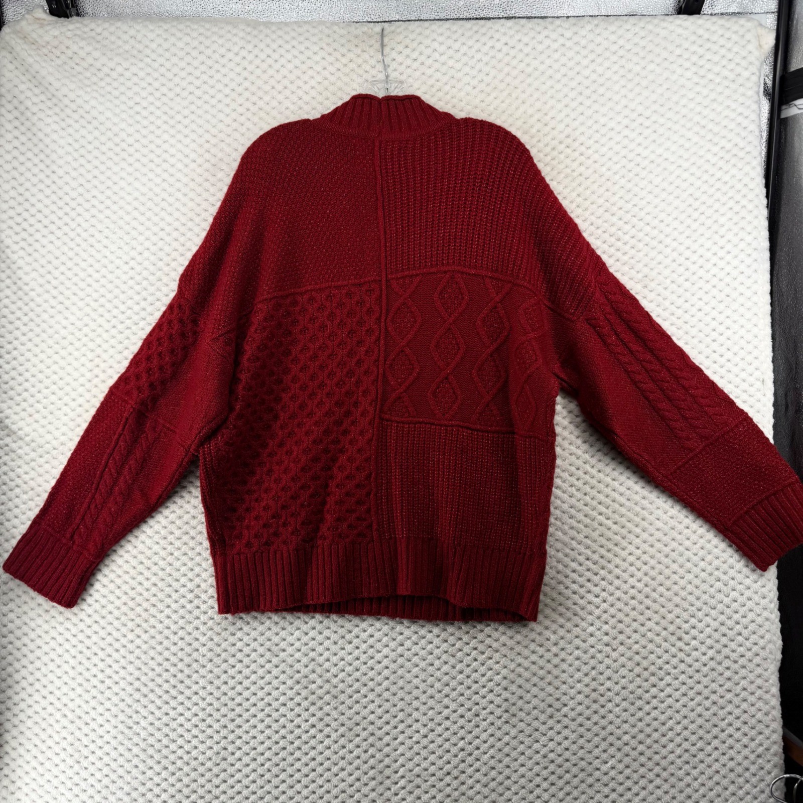 American Eagle Red Cable Knit Patchwork Sweater W… - image 7