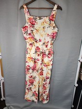 Cream Floral Wide-Leg Jumpsuit with Pink Yellow Blooms