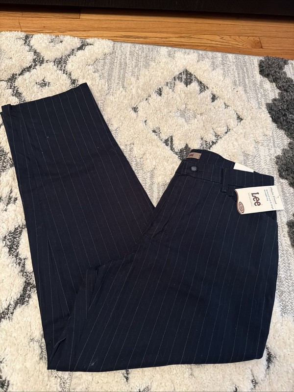 Lee Plain Front Relaxed Fit Pinstripe Pants Straight Leg Sz 12 NWT