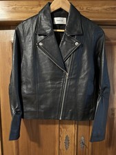 Fray I.D. Black Leather Moto Bikers Jacket Zi...