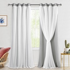 Hiasan Extra Long Blackout Curtains w/ Sheer Overlay Thermal Insulated Double