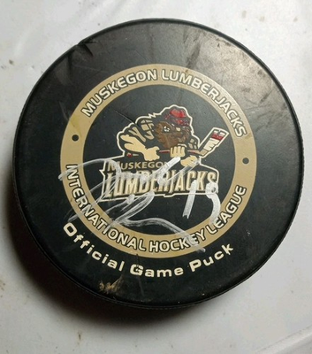 #ad #ad IHL Muskegon LumberJacks Official Game Puck Signed By Team $8.00