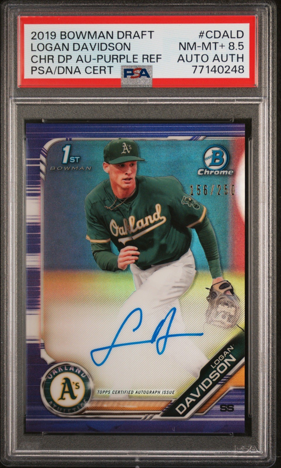 2019 Bowman Chrome Draft Logan Davidson RC Auto Purple Refractor /250 #CDA-LD