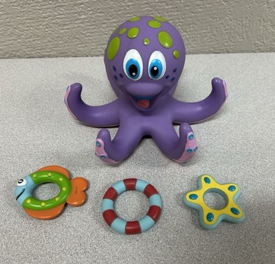 Nuby Purple Octopus Hoopla Floating Swimming Pool Bath Toy w/ 3 Rings EUC