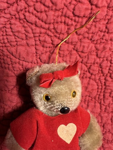 4" tan teddy bear christmas ornament red shirt w/ heart fully jointed plush - Picture 3 of 3
