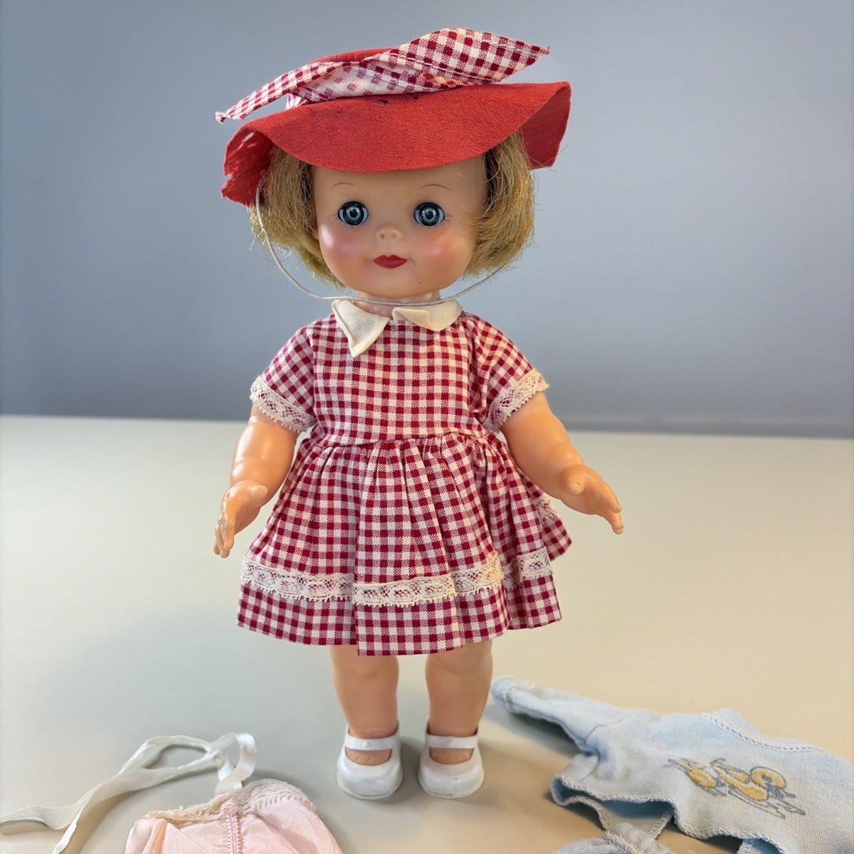 Vintage Effanbee Fluffy Doll 10.5” Sleepy Eyes Rooted Hair Outfits