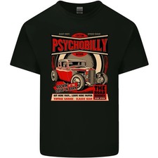T-Shirt Homme Noir Col Rond Manches Courtes Coton Brossé Psychobilly Hot Rod