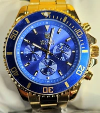 Invicta Prestige Men’s 42mm Gold Blue Dial Quartz Watch - NIB - CLASSIC! mpw0093