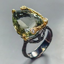 Vintage 25 ct Natural Green Amethyst Ring 925 Sterling Silver Size 7.5 /R451174