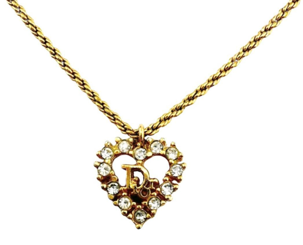 Dior Heart Rhinestone Necklace Pre-Owned Free Shipping Excluded  